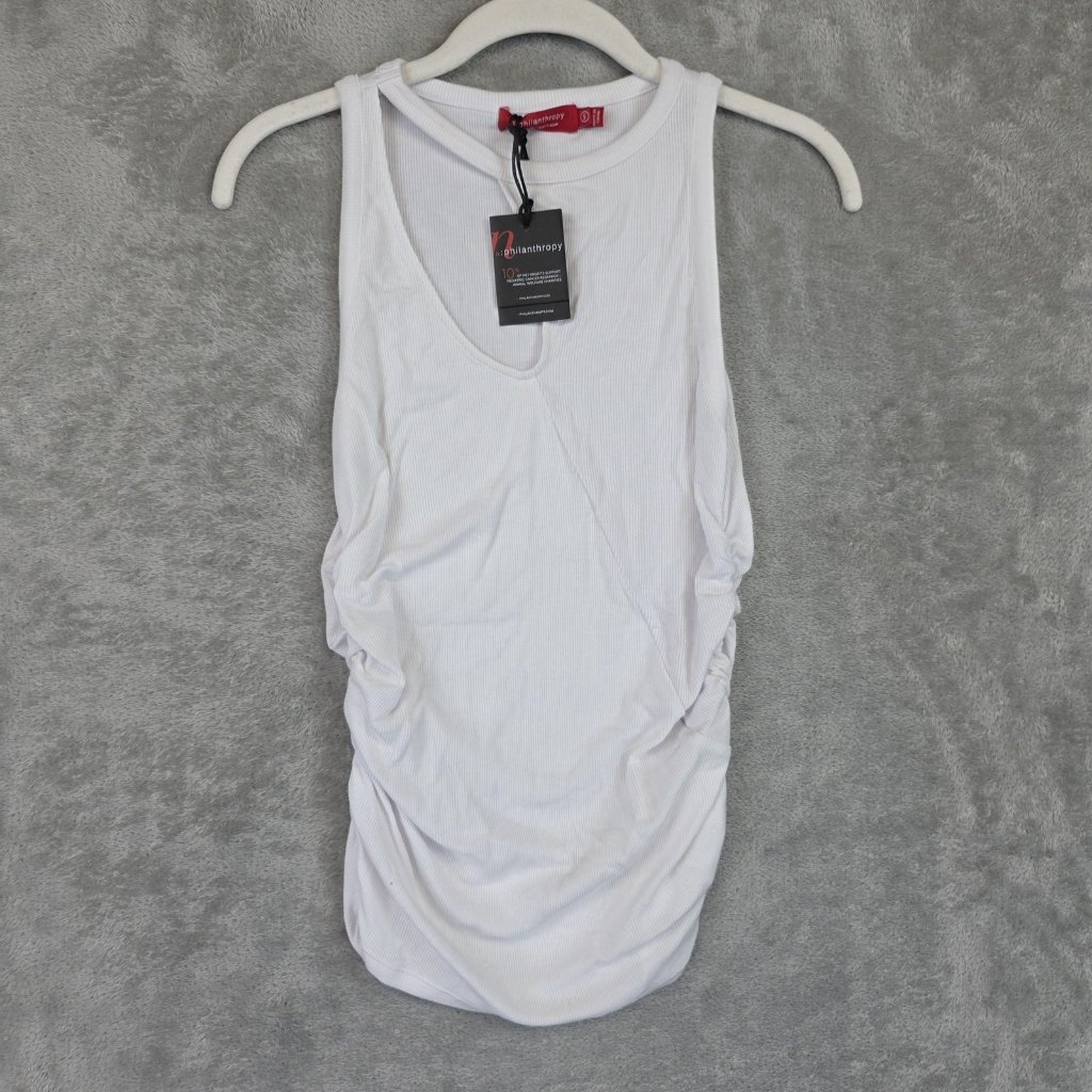 N:Philanthropy Tank Top Womens Small White Ribbed Scoop Neck Ruched Sides